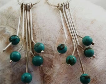 Sterling Silver Turquoise Bead Tiered Earrings