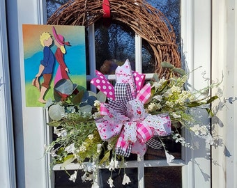 A Kiss for Valentine's Day, Grapevine Wreath, Front Door Decor, Original attachment