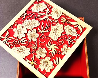 Wood memory, jewelry. keepsake Gift box, Laser cut with painted panelsGreat Gift