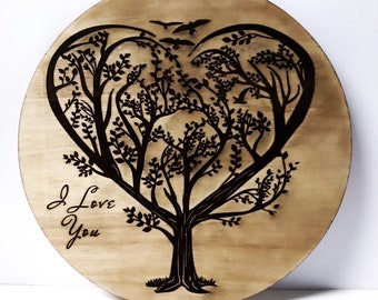 I love you Tree, Valentine's Day, Gift for her or him, Engraved Sign, Birch plywood, 12 inch roundGreat Gift