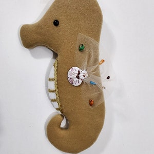 Seahorse (sea horse) wreath attachment, light brown color, seashell attached as a fin, pink glittered toile fins,Great Gift