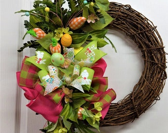 Easter Grapevine Wreath with bows, eggs and carrotsGreat Gift