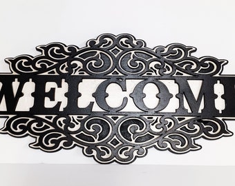 Welcome Sign/Wreath Attachment is 3 Layers of Basswood,  Laser cut, Wall Hanging, wooden 3d wall artGreat Gift