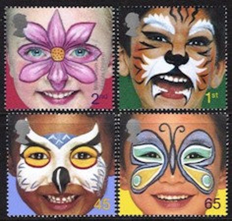 Face painting children unused mint British stamp set 2001 collect GB postage. The Future Craft art supply frame