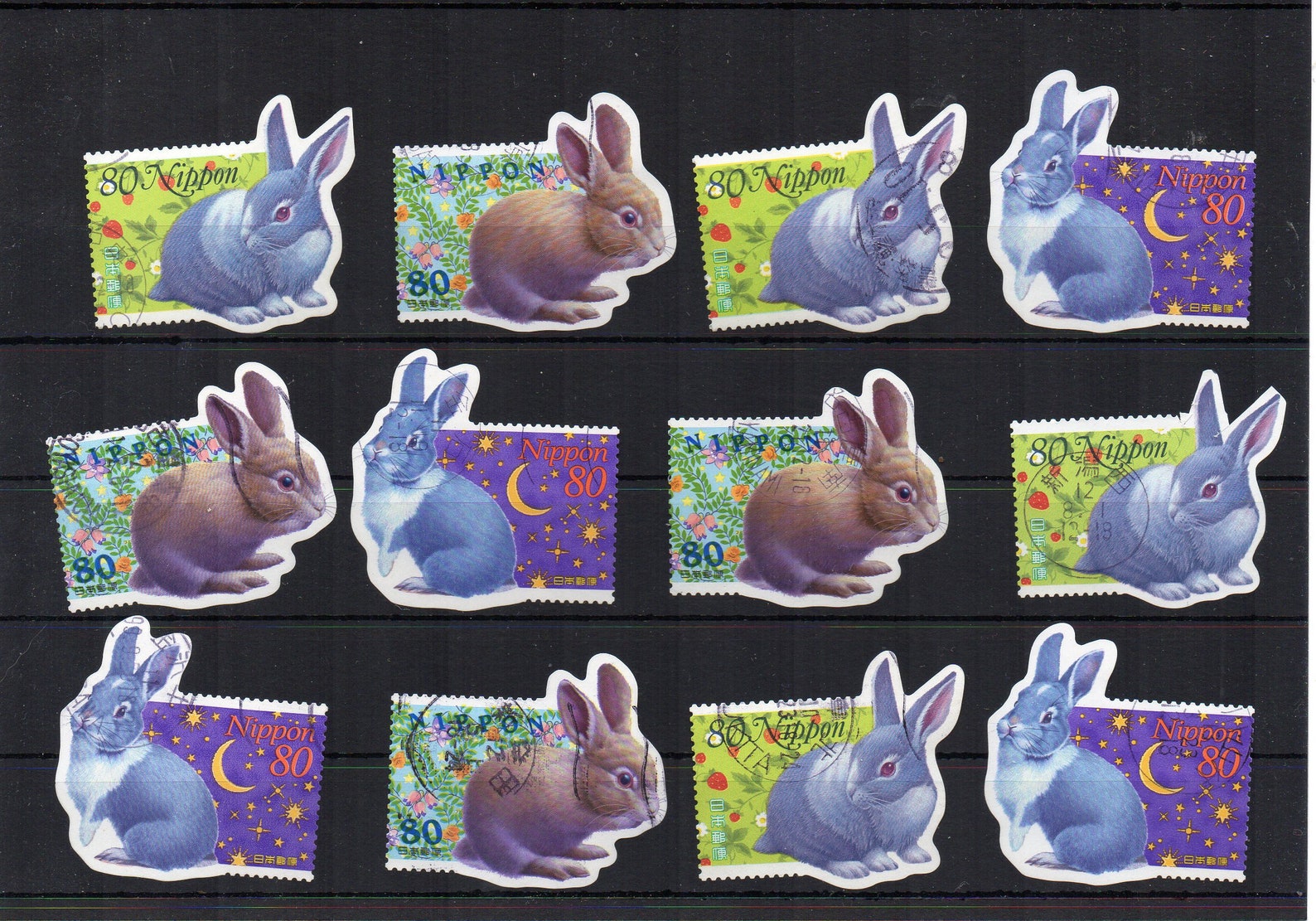 6 Japanese rabbit stamps 3 different designs large used Etsy