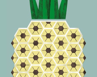 PÓSTER PIÑA. Póster con fruta nórdico. Cuadro para la cocina. Lámina estilo escandinavo con piña. Decoración tropical de cocina con piña.