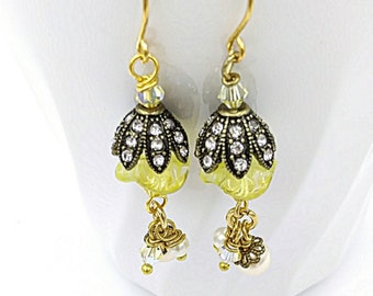 Yellow Bell Flower Earrings, Lucite Flowers, Dangle Earrings Antique ...