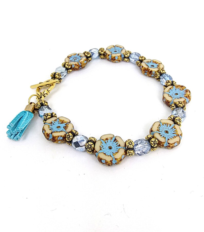 gift for her Czech glass flower bracelet