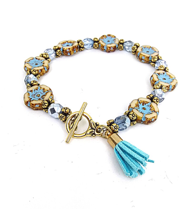 gift for her Czech glass flower bracelet