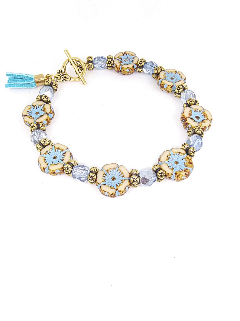 gift for her Czech glass flower bracelet