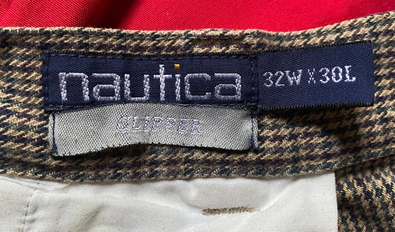 1990s Nautica Cotton Small Houndstooth Clipper Tr… - image 4