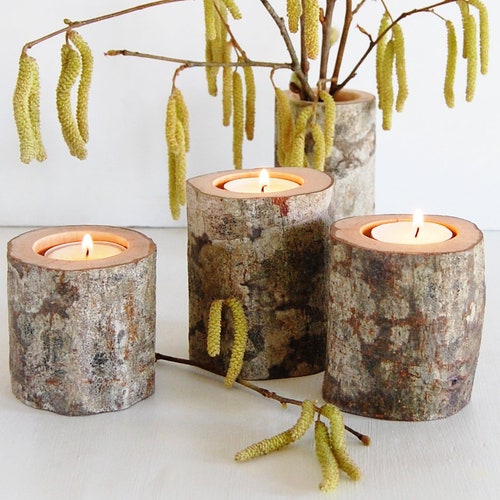 Hygge Candle Holders Set of 5. Rustic Wooden Tealight Etsy