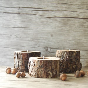 Rustic Tree Branch Tealight Holders: Woodland Wedding Decor, Set of 3