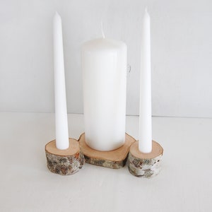 Unity Candle Holder Set For Two Tapers and Cylinder Candle, Wedding Ceremony Set, Rustic Woodland Country Wedding Decor image 7