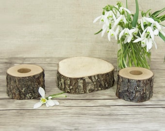 Unity Candle Holder Set, Rustic Wedding Decor, Taper and Cylinder Candle Holders Set of 3, Wedding Ceremony, Woodland Country Wedding Decor