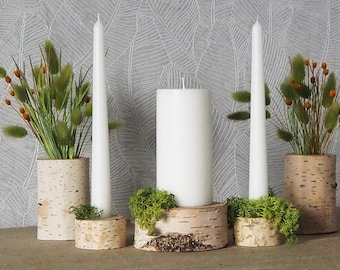 Unity Candle Holder Set, Birch Bark Taper and Cylinder Candle Holders Set of 3, Rustic Wedding Decor, Unity Candle, Country Wedding Decor