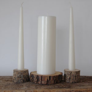 Unity Candle Holder Set With Plain White Candles, Rustic Country Wedding Decor