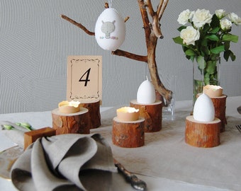 Wooden Candle Holders, Pine Branches Candle Holders Set Of 7, Easter Table Centerpiece, Gift for the New Home