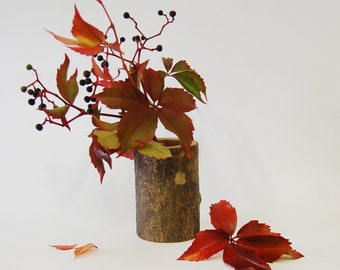 Log Vase, Thanksgiving Table Centerpiece, Hygge Home Decor, Dried Flower Vase, Floral Arrangement