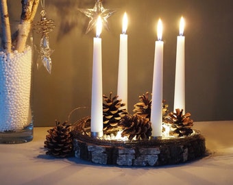 Advent Candle Holder, DIY Advent Wreath Stand, Birch Slab Rustic Christmas Decor