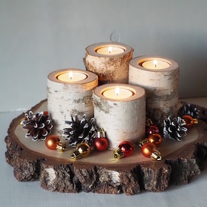 Birch Branch Advent Candle Holders: Rustic Christmas Tealight Set