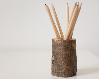 Wooden Pencil Holder, Rustic Desk Decor, Hygge Home Decor, Natural Wood Desk Organizer, Gift For Teacher