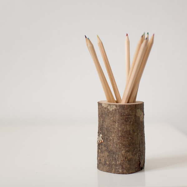 Wooden Pencil Holder, Rustic Desk Decor, Hygge Home Decor, Natural Wood Desk Organizer, Gift For Teacher