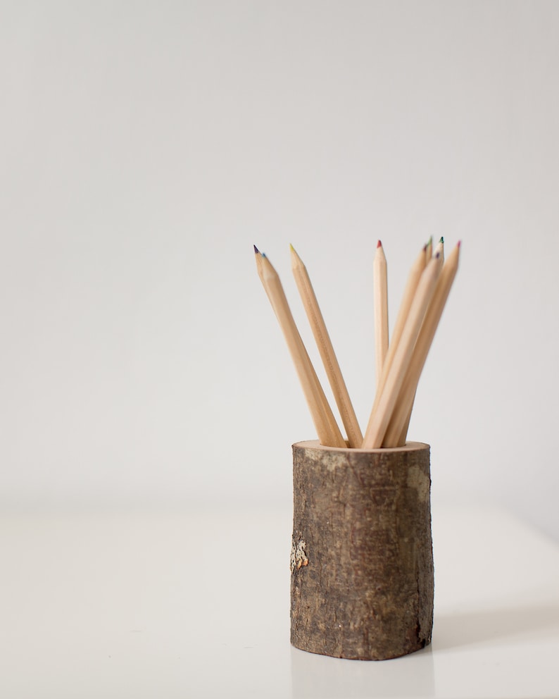 Wooden Pencil Holder, Rustic Desk Decor, Hygge Home Decor, Natural Wood Desk Organizer, Gift For Teacher image 1