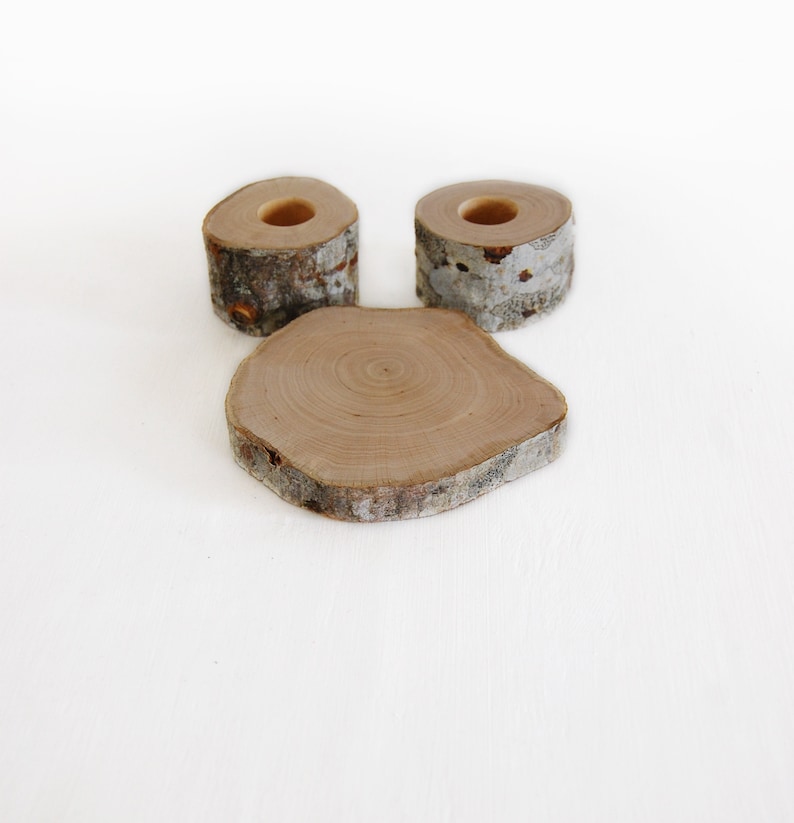 Unity Candle Holder Set For Two Tapers and Cylinder Candle, Wedding Ceremony Set, Rustic Woodland Country Wedding Decor image 5