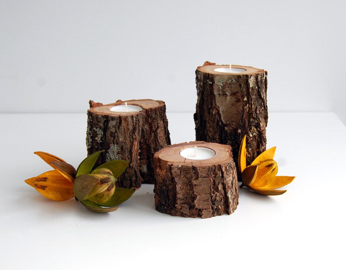 Tree Branch Candle Holders Set Of 3 Wooden Tealight Holders Etsy
