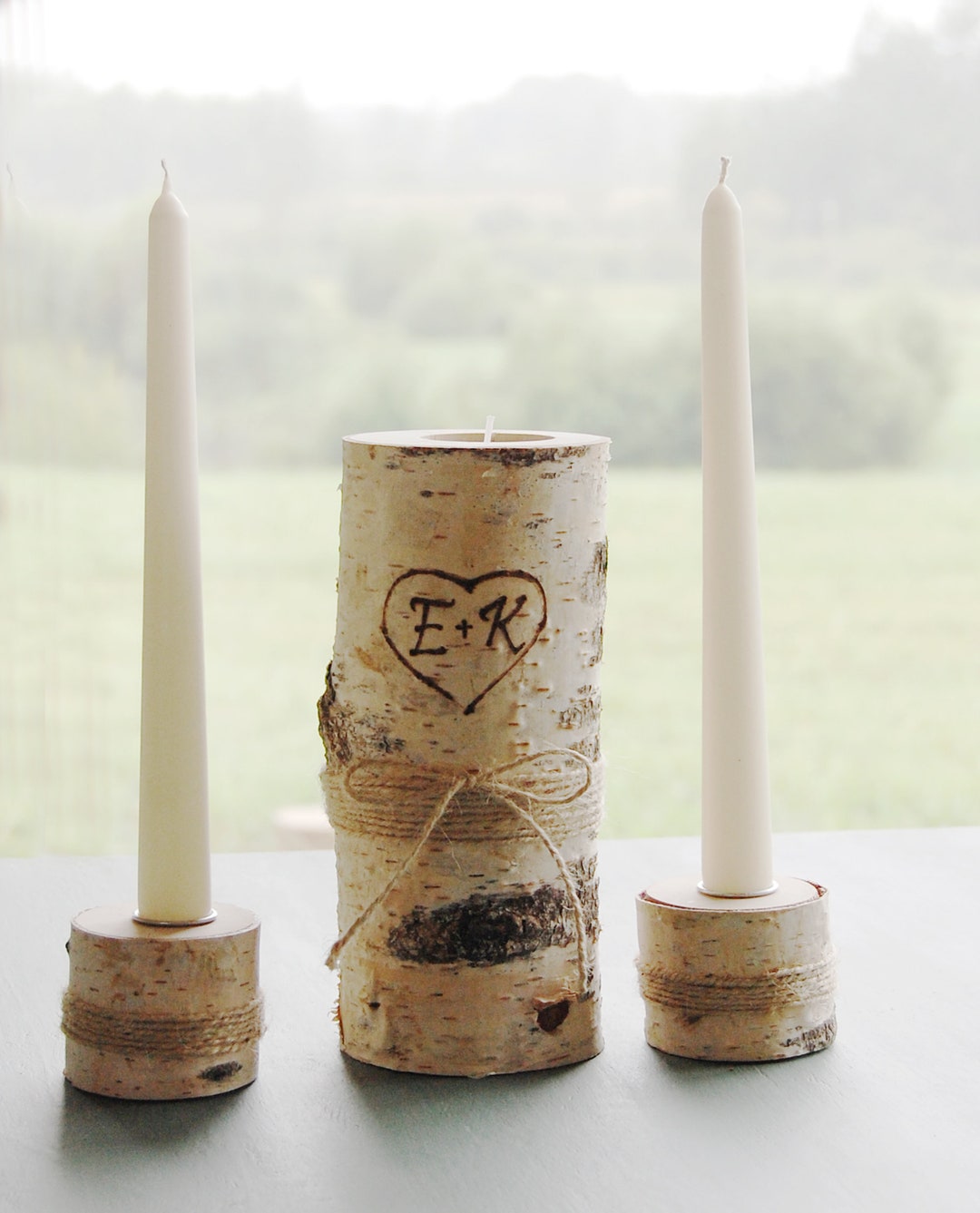 Personalized Birch Branch Unity Candles, Rustic Wedding Ceremony Candle