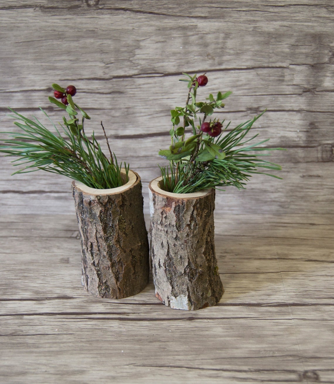 Two Wooden Vases Log Vases Rustic Wedding Table Decor or Etsy