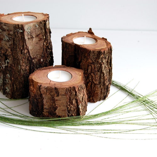 Tree Branch Candle Holders Set of 3 Wooden Tealight Holders Etsy