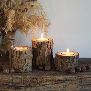 Rustic Tree Branch Candle Holders Set of 3, Cozy Home Decor, Hygge Style, 5th Anniversary Gift, Handcrafted Wooden Tealight Holders image 2