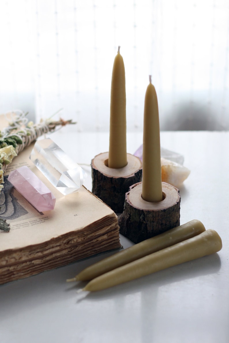 2 Wooden Taper Candle Holders for Rustic Home Decor Dinner Etsy