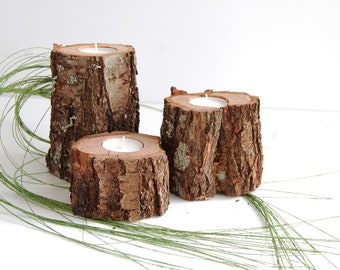 Tree Branch Candle Holders Set Of 3, Wooden Tealight Holders, Hygge Decor, 5th Anniversary Gift, Reclaimed Wood Candles