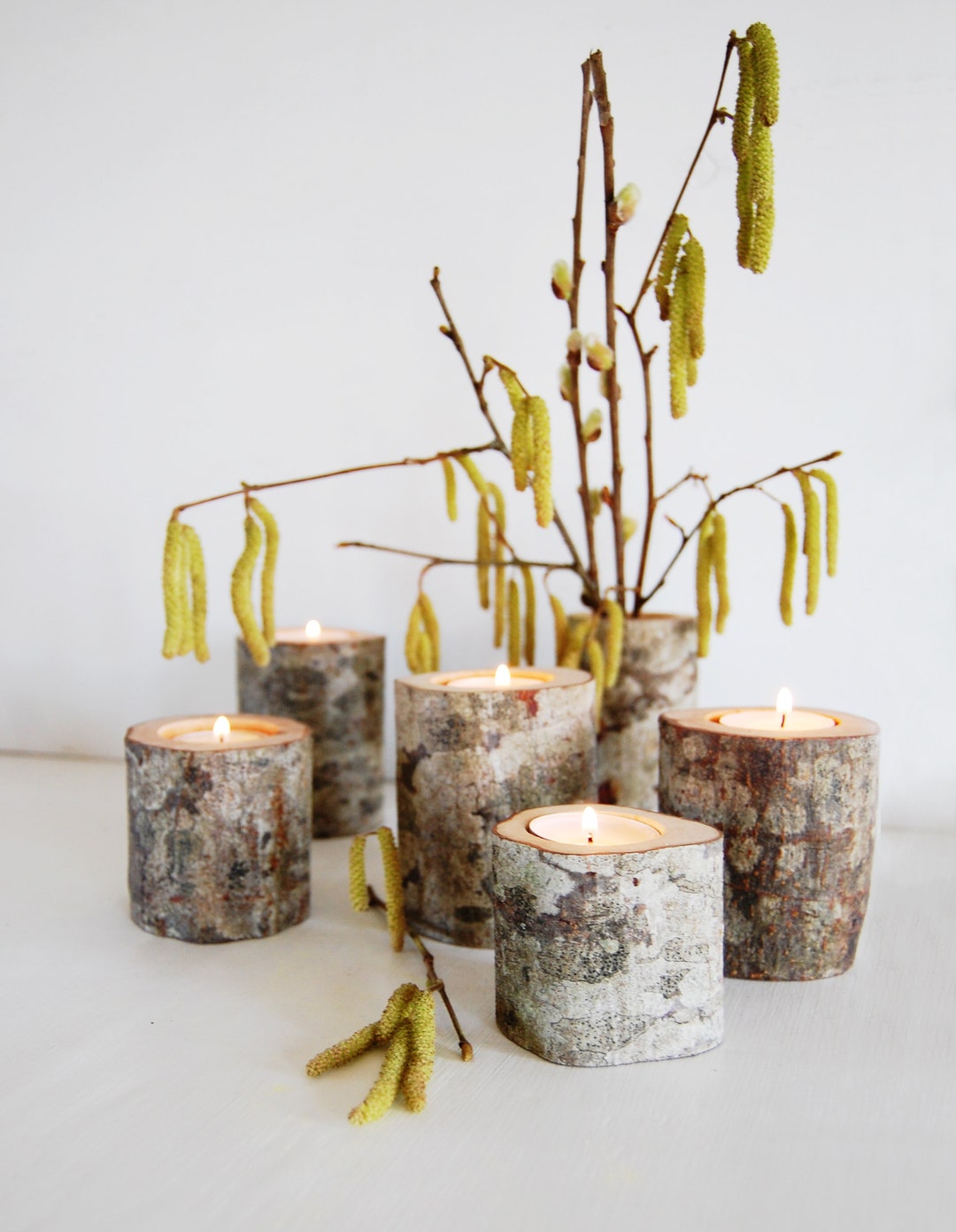 Hygge Candle Holders, Set of 5. Rustic Wooden Tealight Holders, Made