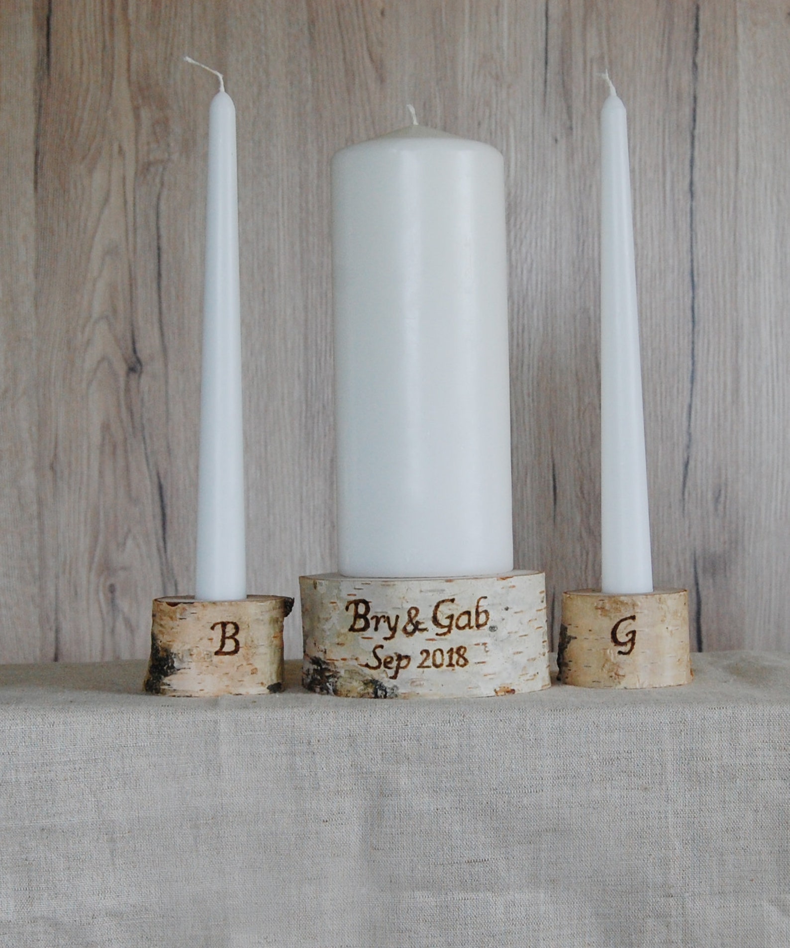 Personalized Unity Candle Holders Set Birch Bark Taper and Etsy UK