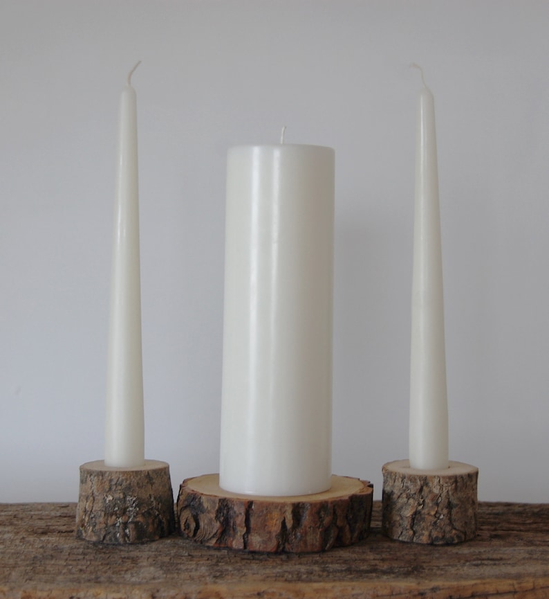 Einheit Kerzenhalter Set mit schlichten weißen Kerzen, rustikales Landhochzeiten Dekor Bild 1