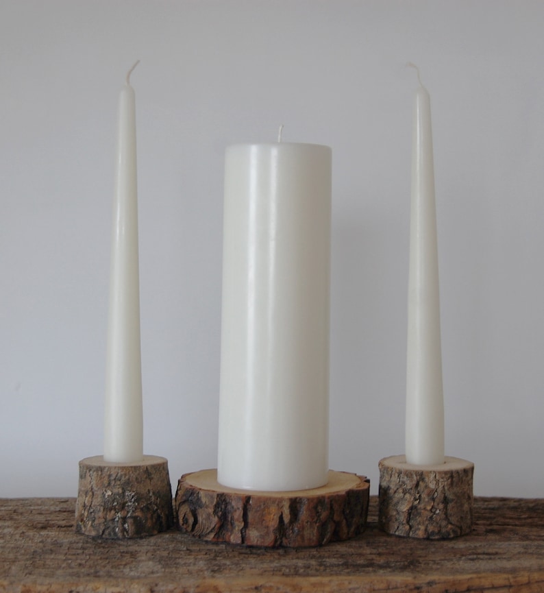 Unity Candle Holder Set With Plain White Candles Rustic Etsy