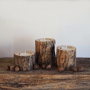 Rustic Tree Branch Candle Holders Set of 3, Cozy Home Decor, Hygge Style, 5th Anniversary Gift, Handcrafted Wooden Tealight Holders image 7