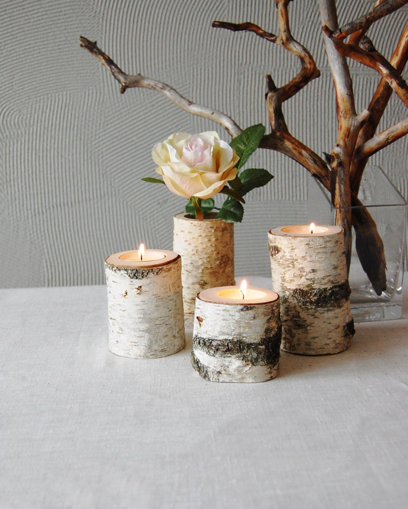 Tree Branch Candleholders Set Of 3, Wooden Tealight Holders, Christmas Gift, Rustic Table Decor, Hygge Home Decor, 5th Anniversary Gift 