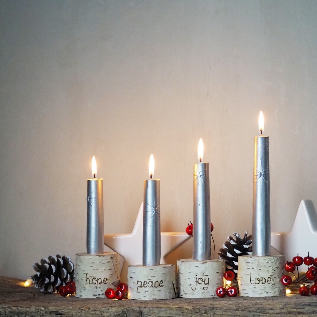 Advent Candle Holders, Holiday Taper Candle Holders, Hope Peace Joy Love, Advent Wreath