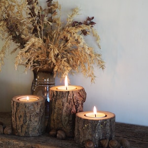 Rustic Tree Branch Candle Holders Set of 3, Cozy Home Decor, Hygge Style, 5th Anniversary Gift, Handcrafted Wooden Tealight Holders image 6
