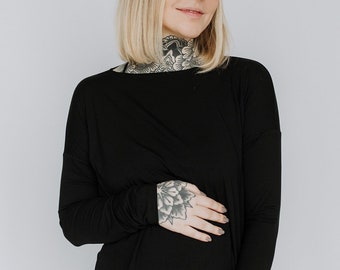 Black Viscose Flowy Maternity Top