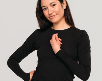 BLACK dipped hem long sleeve top / Loungewear