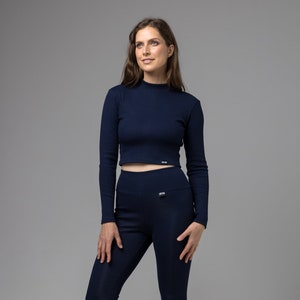 NAVY BLUE / RIB organic cotton high waisted leggings / Loungewear image 1