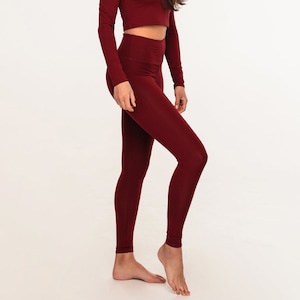 Burgundy Leggings for Women, Yoga Pants, 5 High Waist Leggings