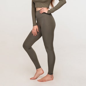 Organic Cotton High Waisted Women's Leggings / Khaki / Sustainable Comfortable Loungewear