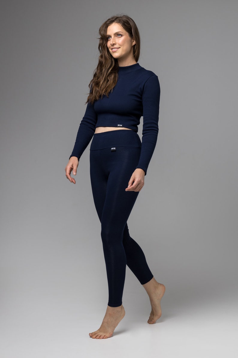 NAVY BLUE / RIB organic cotton high waisted leggings / Loungewear image 4